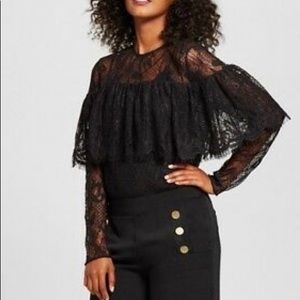 Who What Wear black lace ruffle blouse